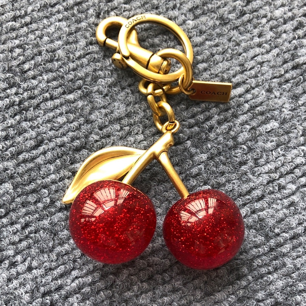 Coach Gold-Tone Cherry Keychain with Red Glitter Cherries - Picture 4 of 4